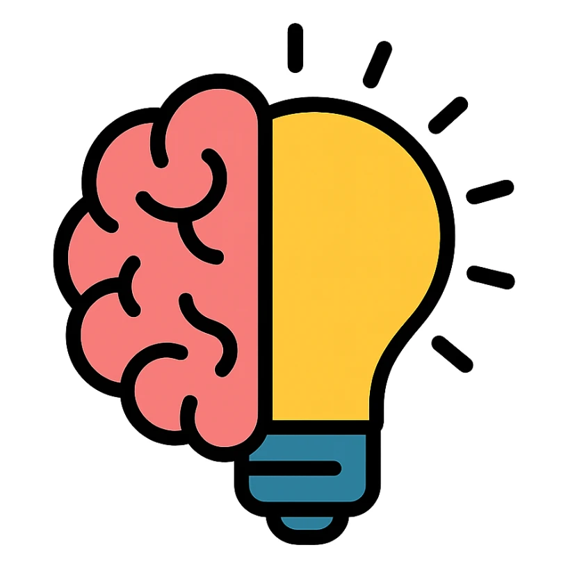 color outline icon of a brain and lightbulb for philosophy sticker