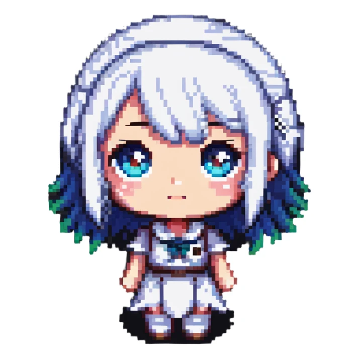 chibi anime character in pixel art style with big eyes and cute expression sticker