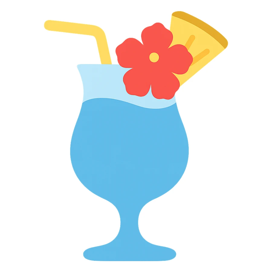 blue tropical cocktail with hibiscus and pineapple garnish sticker