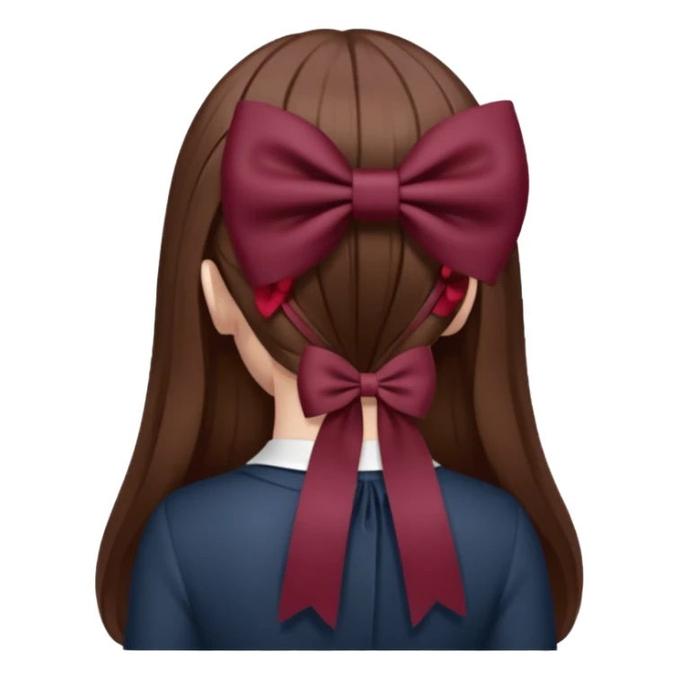 brown open hair from behind with a burgundy bow sticker