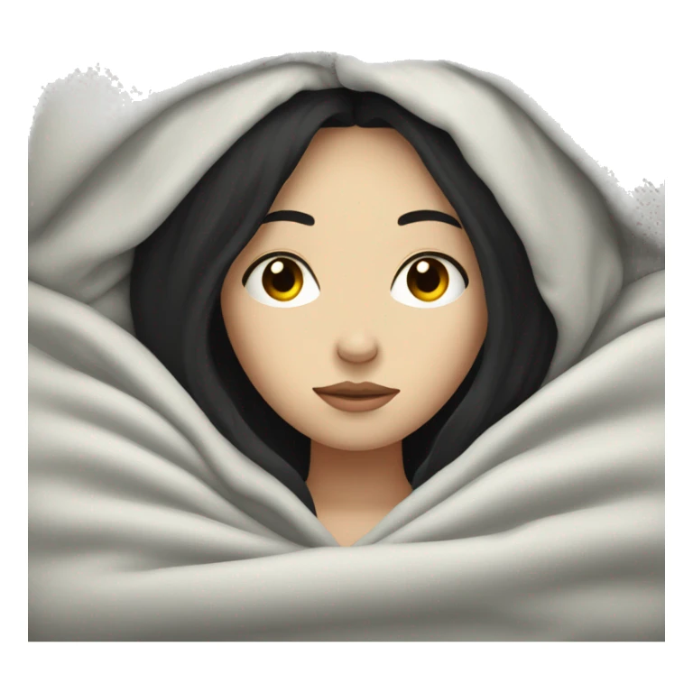 pale girl with long black hair sleeping in blanket  sticker