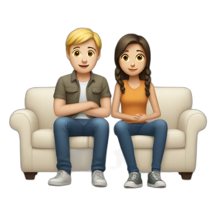White boy and girl with Beale Sit on couch sticker