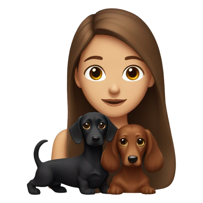 a brown-haired girl with a long-haired black dachshund sticker