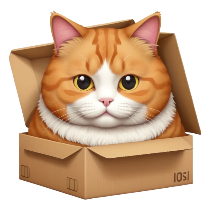Adorable obese cat trying to fit in a small box sticker