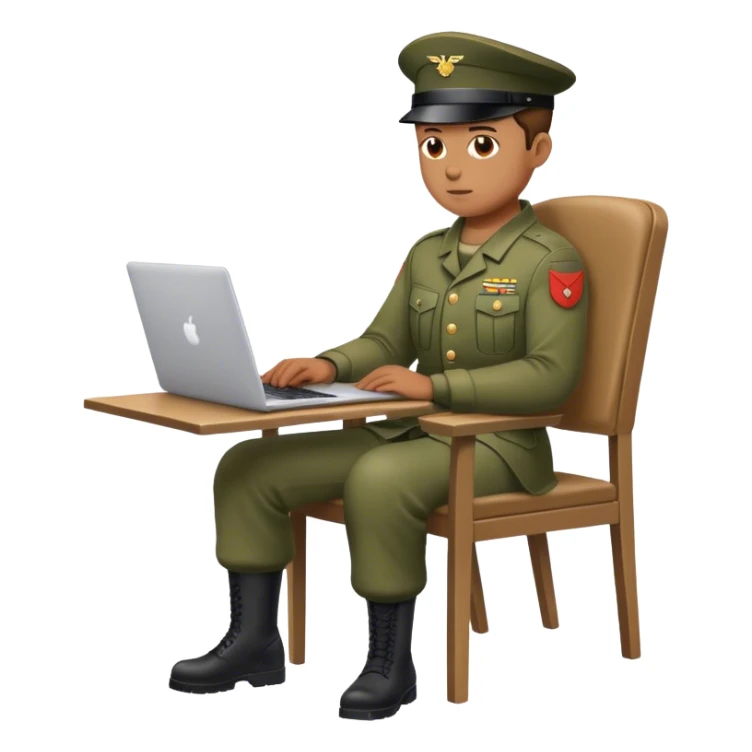 Soldier on a chair watching a laptop sticker