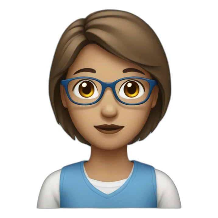 A girl wearing blue color cloth, brown specs sticker