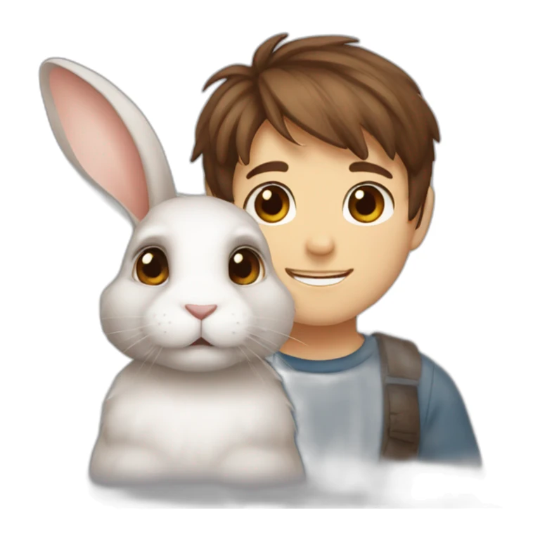 brown hair brown eyes rabbit boy sticker