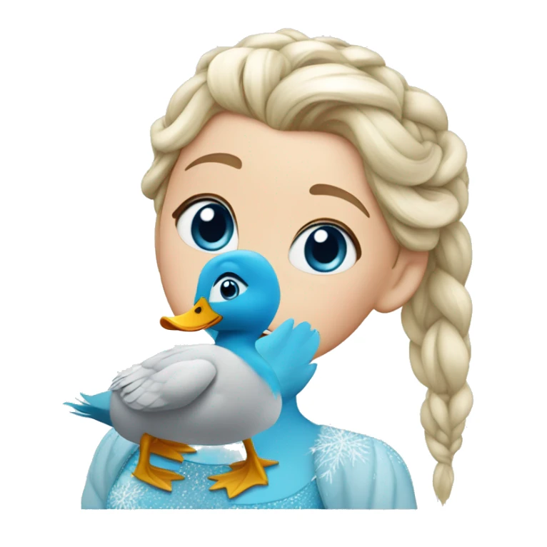 duck with hair like Elsa from frozen, white braids, blue eyes sticker