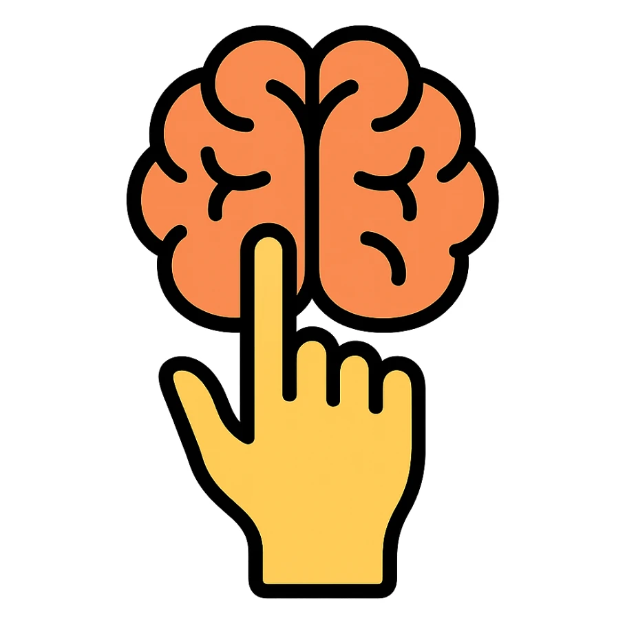 a hand with detailed fingers pointing to a brain sticker