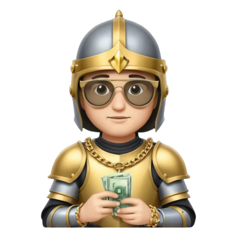 Knight helmet gold chain dark glasses money sticker