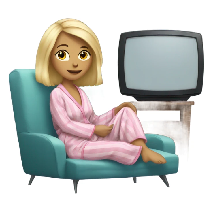 Blonde woman in pajamas and robe watching TV sticker