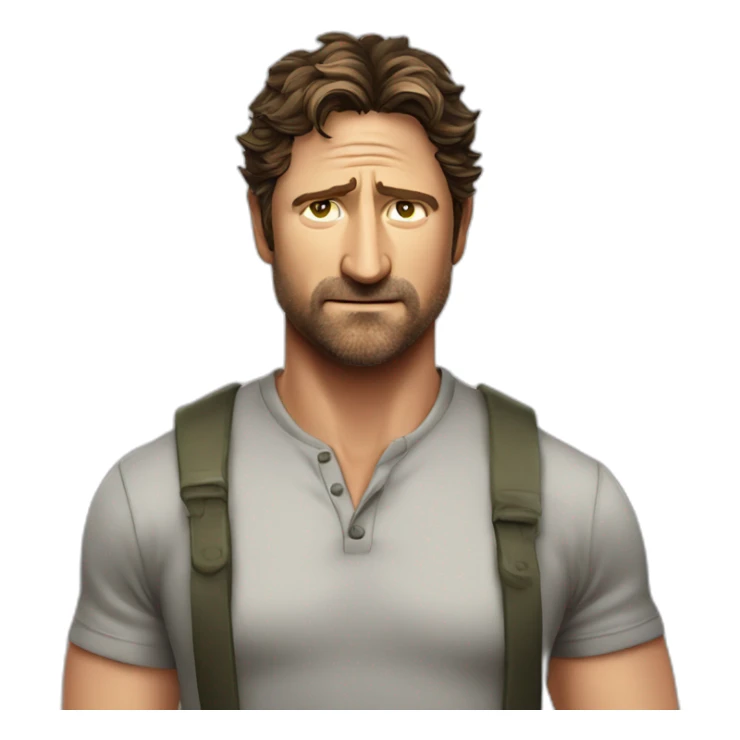 actor gerard butler serious cartoon wearing henley sticker