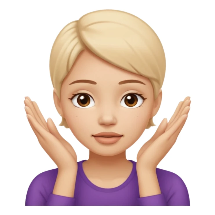 Simple emoji of a woman touching her face with both hands, hands pressing on cheeks and jaw, clear facial exercise with hands, easy to understand, simple icon, no beauty, no makeup, no medical elements
 sticker