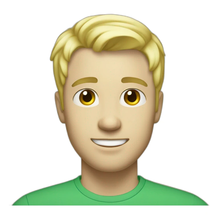 men 30 years old,blond short haire, white skin, blue eyes, green tee-shirt  sticker