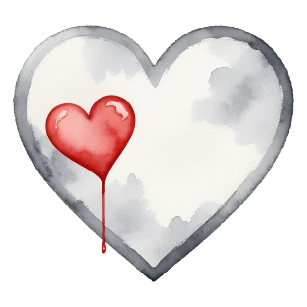 minimalist watercolor heart icon, monochromatic silver washes, soft bleeding edges, on textured white paper, serene and emotional, perfect for app icon, transparent background, flat lay --style raw --stylize 150 sticker
