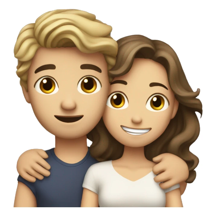 Brunette girl with wavy hair hugging blond boy lovingly couple sticker
