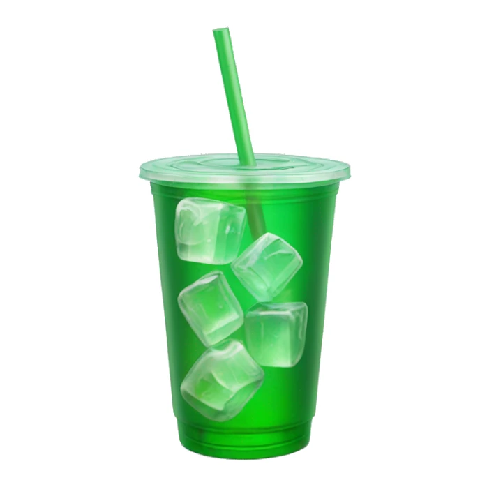 Realistic plastic cup and lid with Transluscent green soda and large ice cubes inside and one straw through the top of the lid. sticker