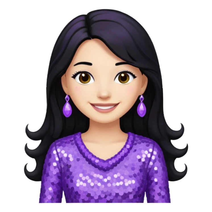 Esther from The Bible with long black hair, lavender sequin outfit sticker
