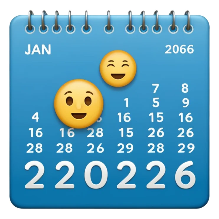 January calendar flat emojy style just writte Jan 2026. More flat style Just JAN 2026 should be on it sticker