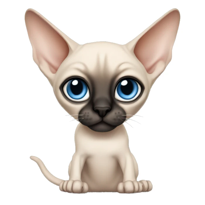 Siamese Sphynx  cat with blue eyes, full body, black nose ears and tail sticker