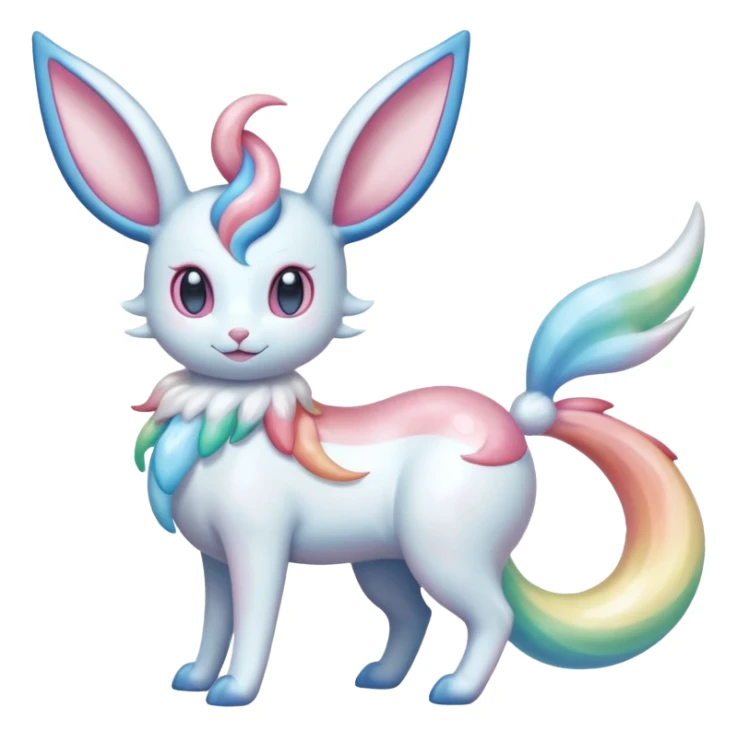 Pearlescent Milky-White Opalescent Rainbow-Tinted Soft-Glowing Celestial Sylveon-Milotic-Cresselia-Fakémon-creature (full body) sticker