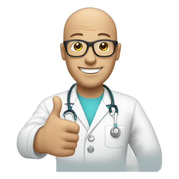 Bald male Nurse wearing white glasses giving thumbs up sticker