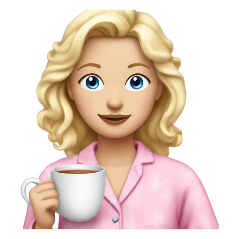 Blonde woman with blue eyes in pink pyjamas drinking tea  sticker