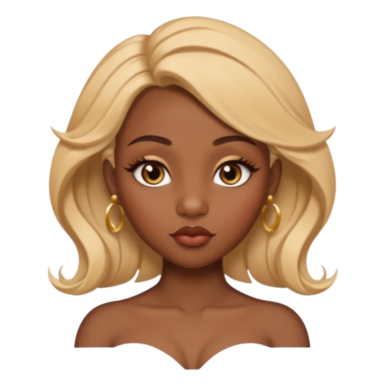 darkskin female with eyebrows that are naturally shaped and frame eyes well, eyes that are almond-shaped with defined lashes. nd lips are full with a defined cupid’s bow, add also a septum piercing that adds an edgy, stylish flair. a middle-part, honey blonde bust-down with laid baby hairs sticker