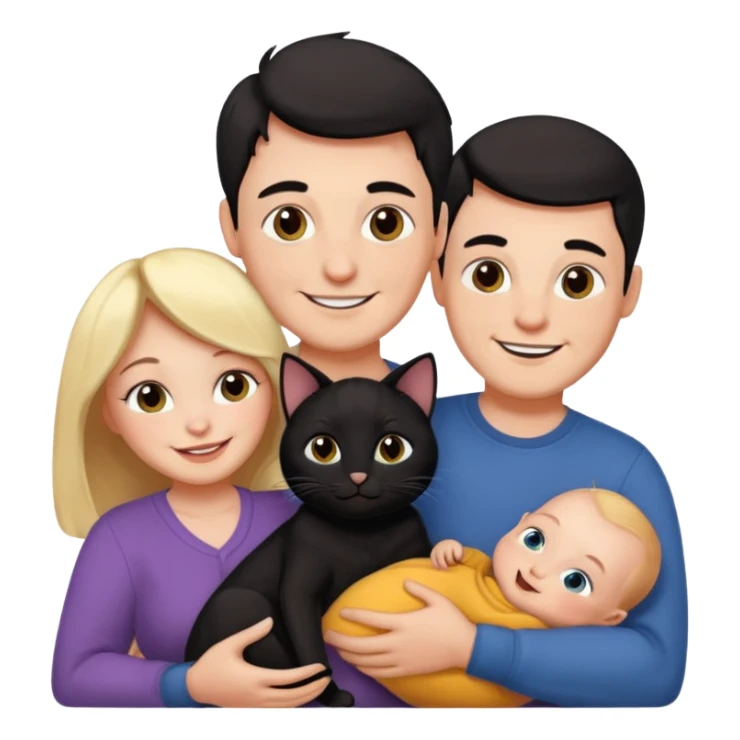 1 mom, 1 dad, 1 baby and 1 black cat sticker
