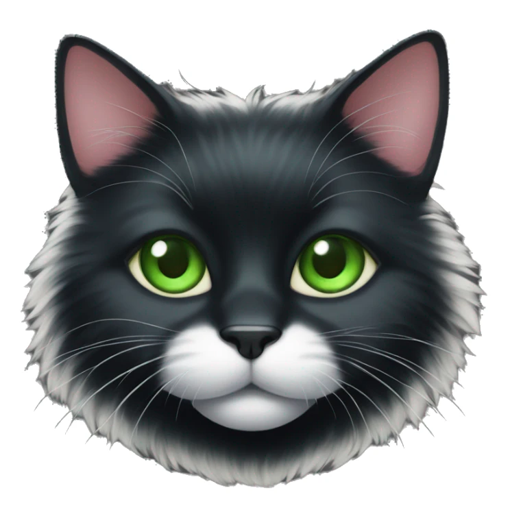 Fluffy black cat with white chest and green eye sticker