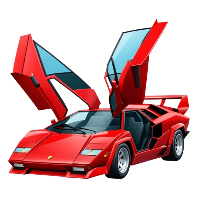 Red Lamborghini Countach sports car, iconic 80s supercar with angular design and scissor doors sticker