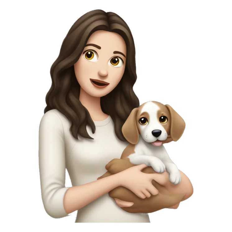 Pretty brunette pale woman holding puppy sticker