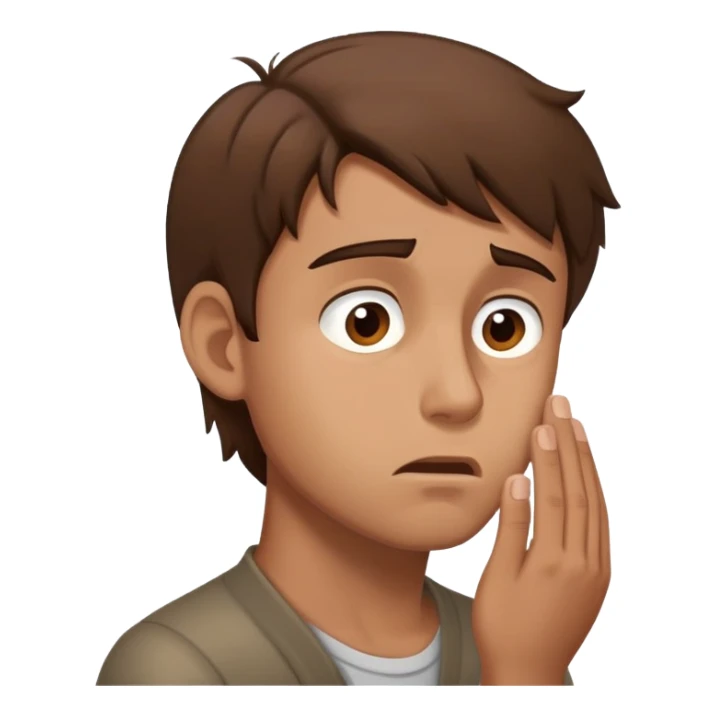 a man with brown hair staying in profile with anxiety and begging face sticker