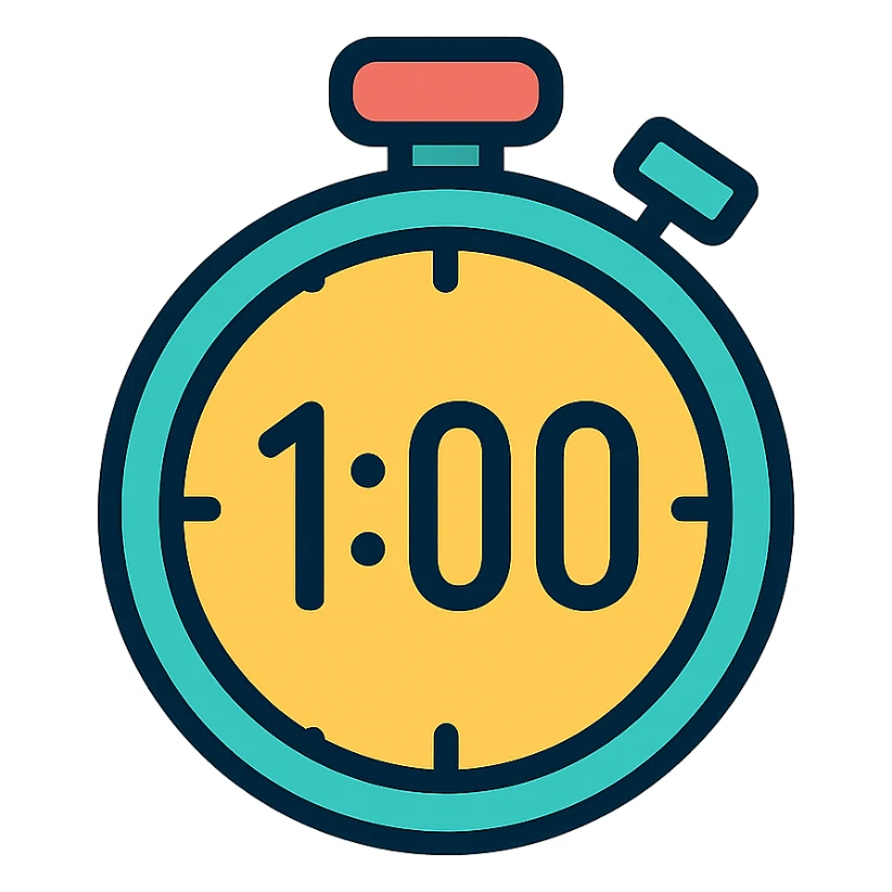 stopwatch featuring a bold 1:00 in the middle, minimal style, easy to read sticker