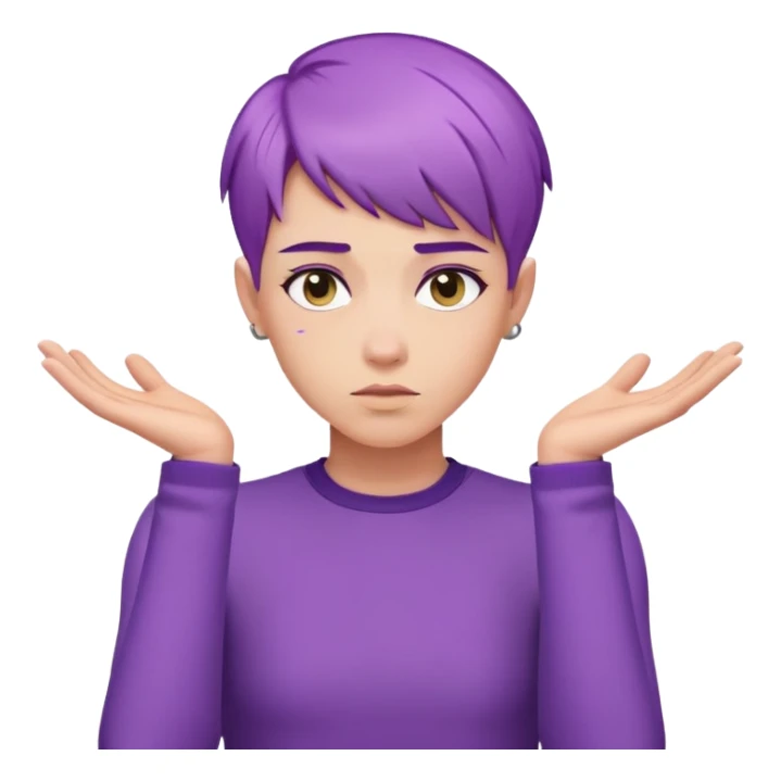 Androgynous person shrugging with short purple hair  sticker