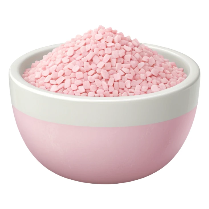 White ceramic bowl filled with pastel pink bath salts sticker