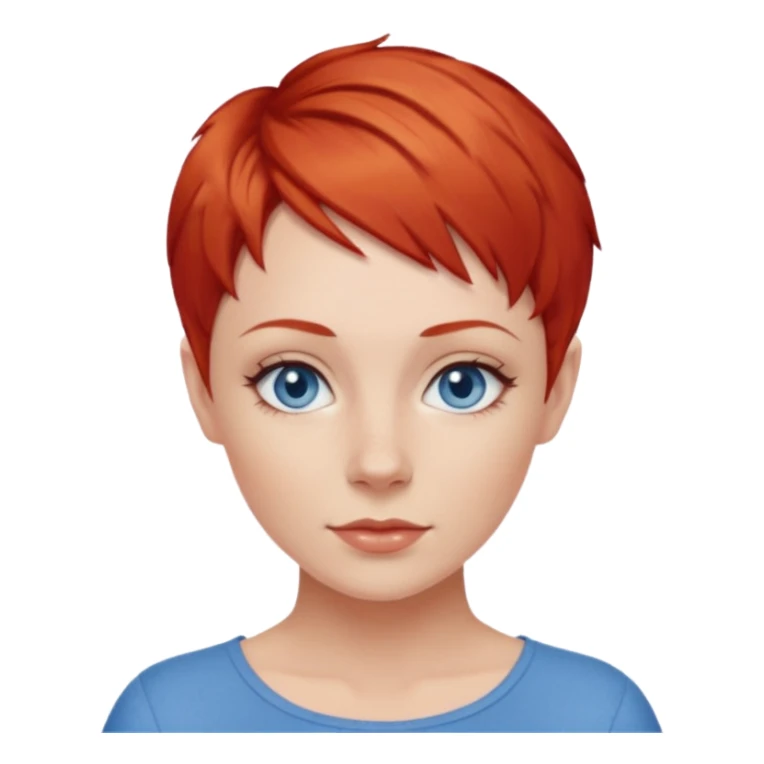 27 year old white woman, red hair, pixie cut, blue eyes sticker
