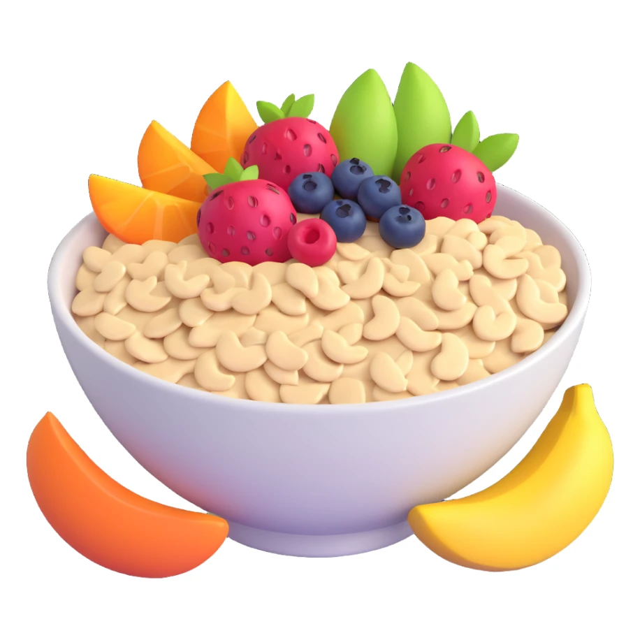 oats in a bowl with fruit sticker