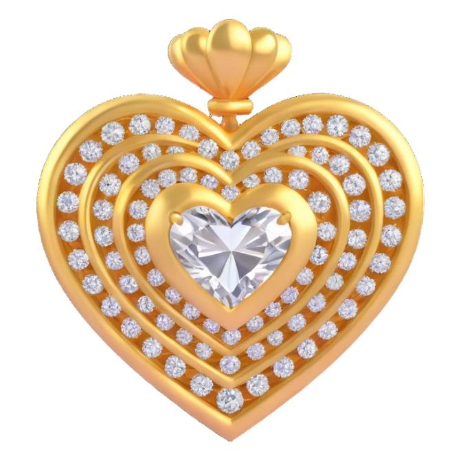 3D emoji style gold heart with sparkling diamond accents sticker