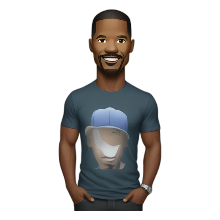 Jamie Foxx wearing t-shirt sticker