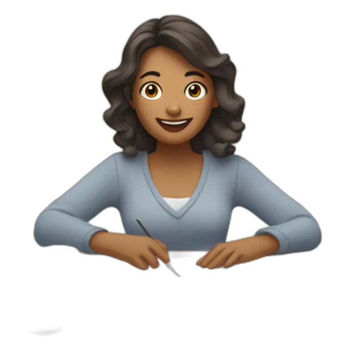 A woman who is doing craft on at table which has cricut on one side and craft supplies on other side sticker