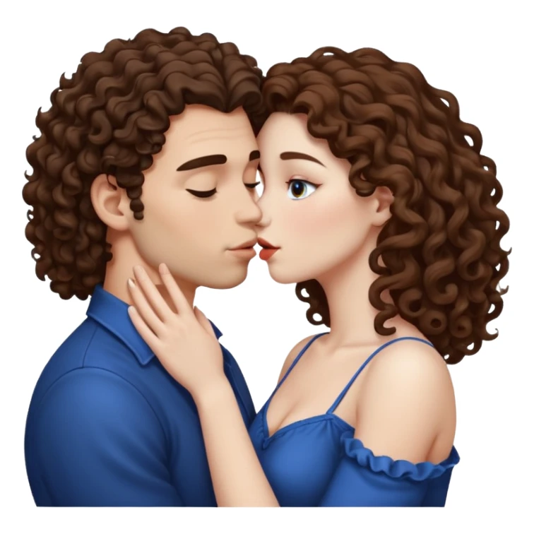 Couple kissing, the man would be white-skinned, curly-haired, brown. The serious woman with white skin, long hair and brown color  sticker
