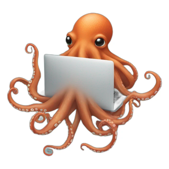 octopus with hoodie and a macbook sticker