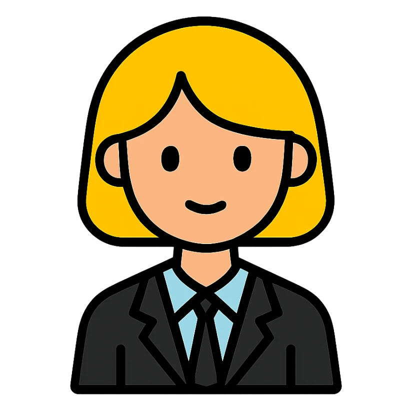 a girl with short yellow hair in a black suit sticker