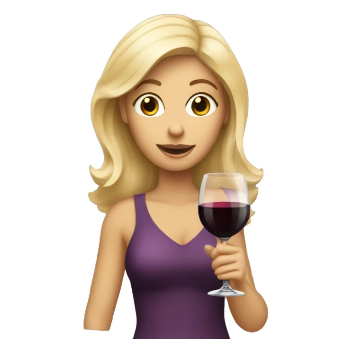A blonde woman holding up a wine glass sticker
