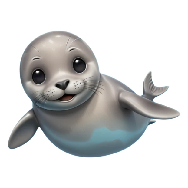 A 3D cartoon seal swimming with visible flippers, calm blue water, soft sunlight, Memoji-style realism. sticker