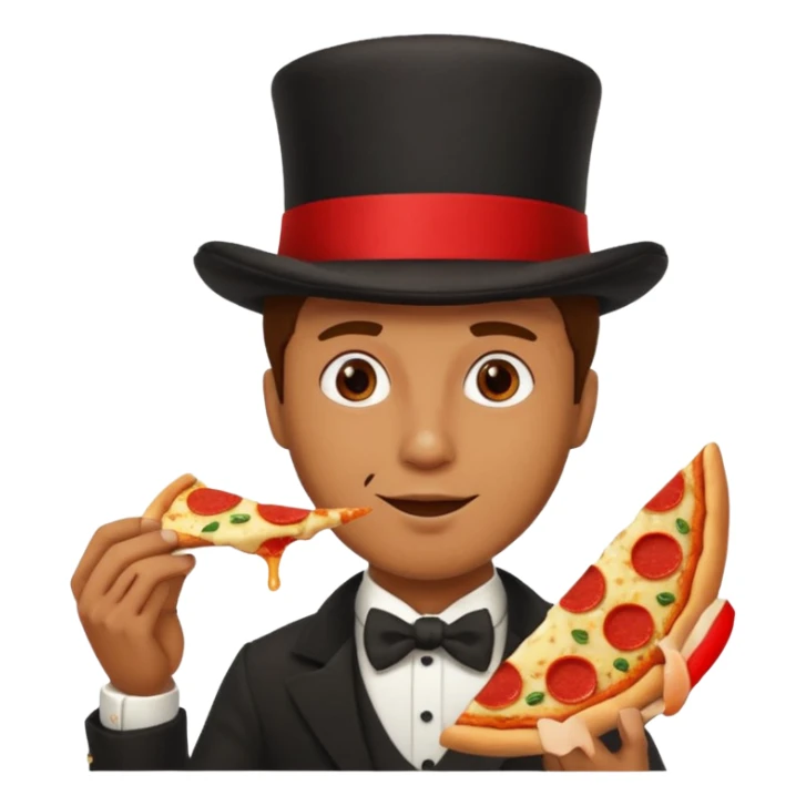 Guy with a tophat eating pizza sticker