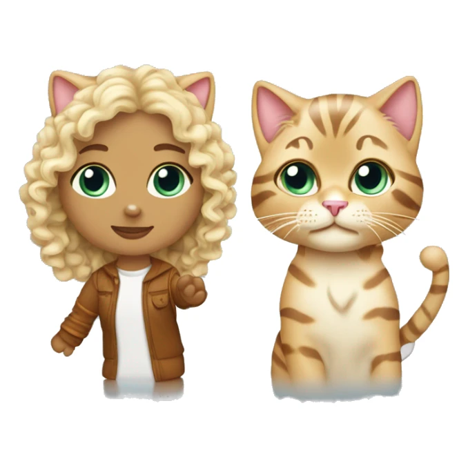 curly-blonde-woman-cat-bengal - make her holding hands + wearing ice cap sticker