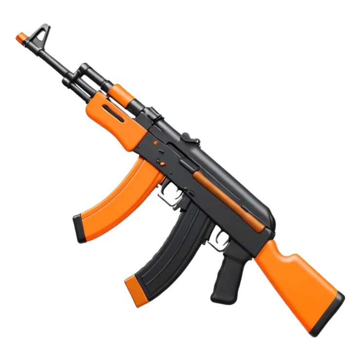 all black AK-47 rifle with bright orange bows, emoji art style sticker