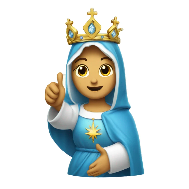 blessed virgin mary with one hand thumb up, with blue veil, with crown, with halo sticker